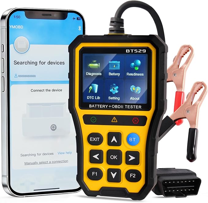2-in-1 OBD2 Scanner with Battery Tester, 2025 Elite Engine Code Reader & 12V Battery Tester for AGM/EFB, Cranking/Charging Analyzer, Bluetooth Scan Tool for Gas Cars, SUVs & Vans
