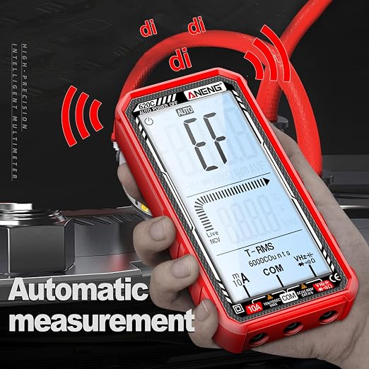 Digital Multimeter Tester, Smart Multimeter with Auto Ranging Digital Voltmeter Measures Voltage Current Resistance Continuity Capacitance Temperature for Electricians,DIY (620C Red)