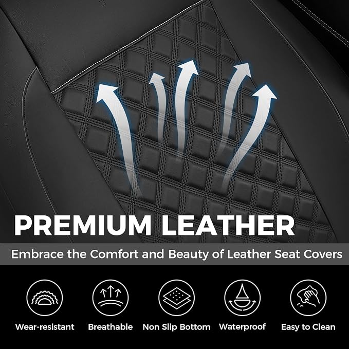FLORICH Seat Covers, Front Seat Covers 2 PCs, Automotive Seat Cover for Cars, Luxury Leather Universal Seat Cover Accessories Fit for Most Cars SUV Truck Sedans(Black)