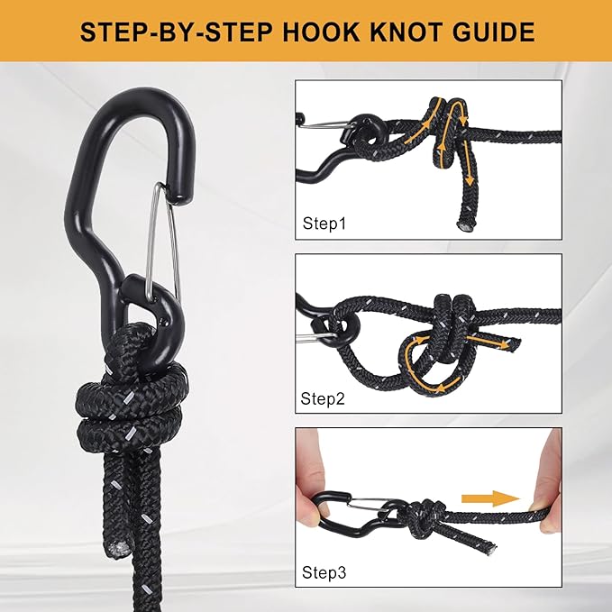 Ayaport Rope Tie Down Ratchet with Carabiner Clip 1/8" x 8' Rope Hanger Cord Tightener Heavy Duty Construction Kayak tie Downs for Tent, Tarp, Camping