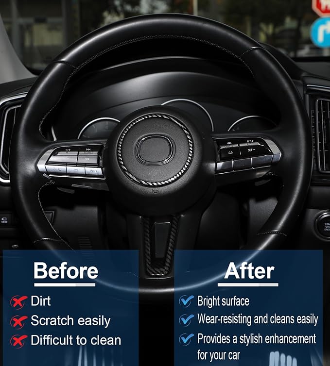 Carbon Fiber Style Steering Wheel Cover Protector for Mazda CX50 CX30 Mazda 3, 3D Texture, Scratch Protection & Trim, Fits 2020 2021 2022 2023 2024 2025 2026 Accessories