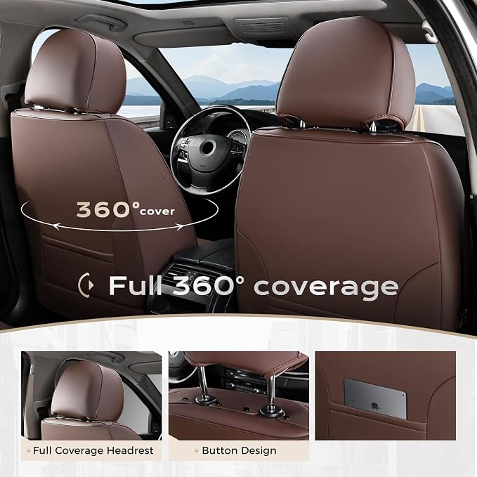 Coverado Car Seat Covers, Front Covers for Cars, Car Seat Cover Front Seats, Automotive Seat Cover, Waterproof, Leather Car Seat Cushion, Universal Interior Covers Seat Protectors for Most Cars