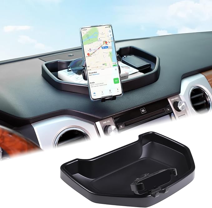 Aunginsy Center Console Dashboard Storage Tray with Phone Mount Compatible with Toyota Tundra 2007-2021, Instrument Multi-Functional Mobile Phone Holder Storage Box Organizer Tray Insert Accessories