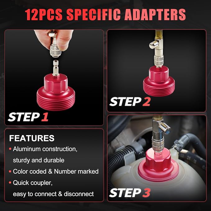 JIFETOR 14PCS Radiator Pressure Tester Tool Kit with Aluminium Pump and Metal Adapters, Red