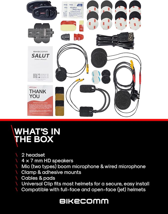 BIKECOMM Salut Motorcycle Helmet Speakers Intercom – 1000M Range Wireless Speakers - Helmet Communication System, IP67, Black, Twin Pack