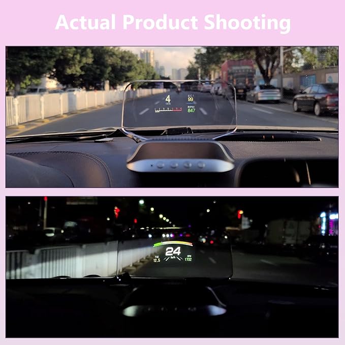 AZIJYV Heads Up Display for Cars C3, Obd2 Gauge Display with Speed, Water Temperature, Fuel Consumption, Overspeed Alarm, Specular Projection Car Speedometer Display Suitable for All Cars