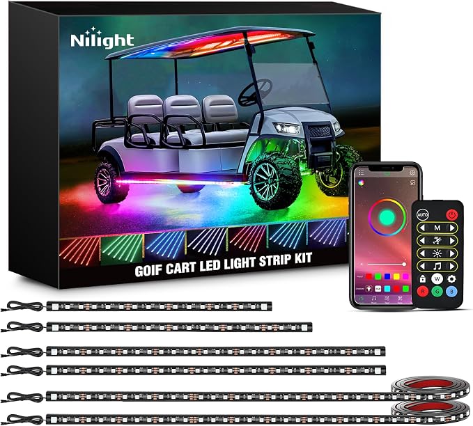 Nilight 6PCS Golf Cart Underbody Light Kit with Canopy Lights Dream Color Multi-Mode Neon Accent Lighting APP Remote Control Sound Active Music Sync IP67 Waterproof 12V-66V for EZGO Yamaha Club Car