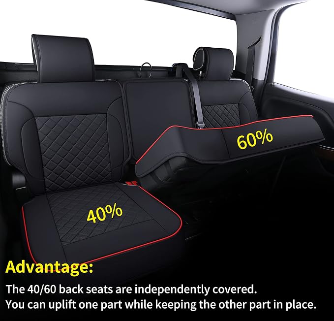 LUCKYMAN CLUB Chevy Silverado/Sierra P01-S1 Seat Covers Full Set, Fit 2014-2018 1500/2015-2019 2500 HD/3500 HD Crew Cab with Breathable Faux Leather (Full Set, Black/Red)
