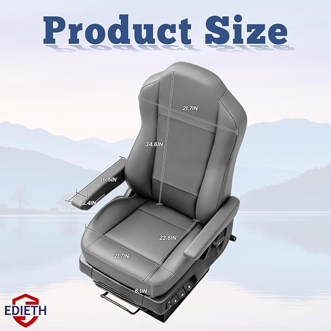 Heavy Duty Seat Covers for Kenworth T680 T880 W990 2015-2025, Custom Fit Front Truck Seat Cover with 17" Armrest, PU Leather with Non-Slip - Gray