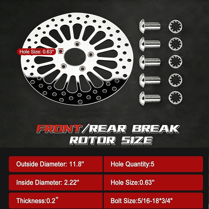 2 * 11.8''Harley front rotors Compatible with Harley Electra Glide/Road Glide/Road King/Street Glide/CVO Road Glide/CVO Limited FLHTKSE Polished Finish Stainless Steel Disc Rotors
