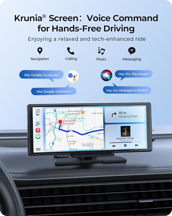 9.26" Carplay Screen with 4K Dash Cam & HD Backup Camera, Wireless Portable Car Play Screen for Apple CarPlay & Android Auto, OTA, Bluetooth 5.0, Mirror Link, Voice Control, GPS Navigation, FM