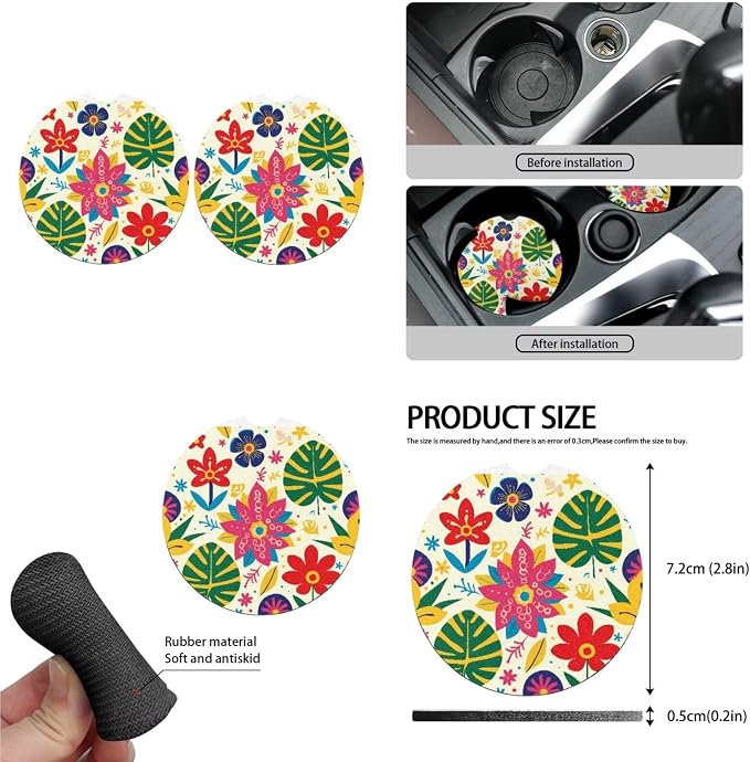 13 PCS Tropical Plant Car Seat Covers, Colorful Island Botanical Front Seat Rear Cover, Hawaii Monstera Hibiscus Auto Armrest Cover Headrest Cover Keychain