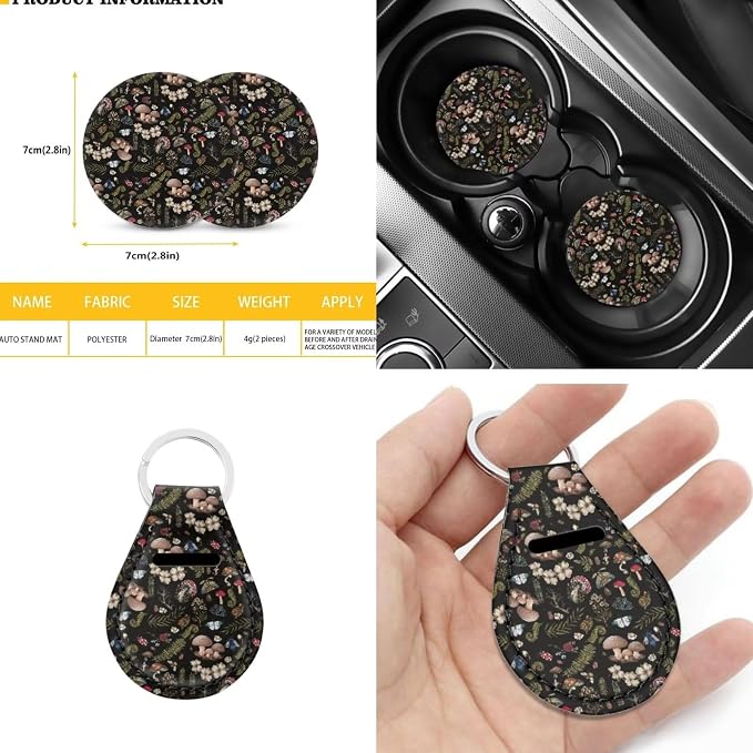 Mushroom Car Seat Covers with Butterfly Snail Daisy Flower Seat Protection for Vehicle SUV Truck,Durable Non Slip Auto Steering Wheel Covers Coaster Keychains Seatbelt Pads Armrest Pad 12 Pcs