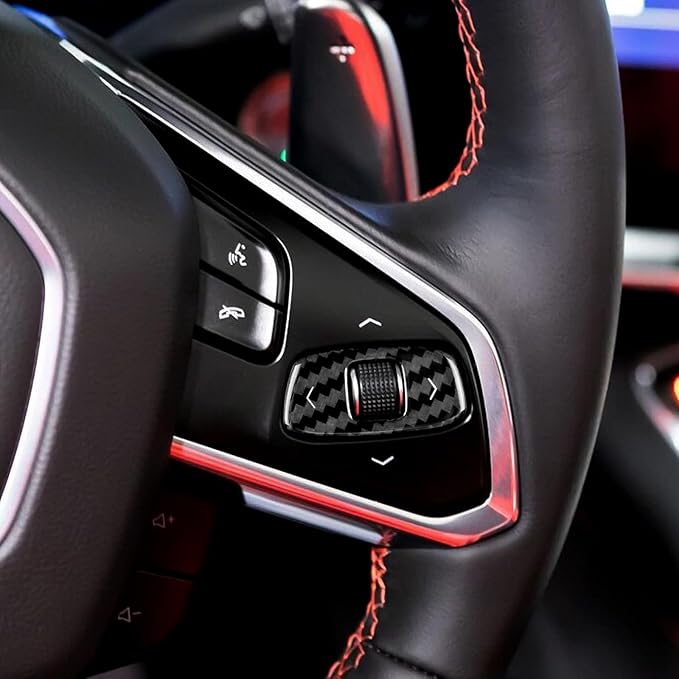 Real Carbon Fiber Steering Wheel Volume Control Button Covers - 2PCS for Corvette C8 2020 2021 2022 2023 2024 2025 Carbon Fiber Accessories, Anti-Scratch Protective Accessories (Black)