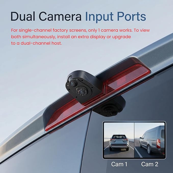 Dual Camera Third Brake Light Backup Camera for Ford Transit 2012-2015 with 10M Cable, CVBS NTSC/AHD PAL Switchable, 140° Wide Angle, IP67 Waterproof, Night Vision, Vehicle-Specific Reverse Camera