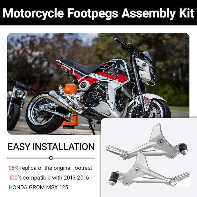 Mokuo High Strength Aluminum Alloy 6061 Motorcycle Footpegs Assembly Footrest Set Kit Right&Left Side Fit for Honda Grom MSX 125 SF 2013-2016