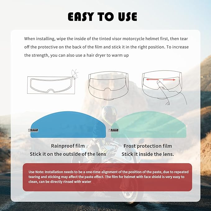 2PCS Motorcycle Helmet Visor Tint Anti Fog Film,Motorcycle Helmet with Visors Film Insert for Clear Vision,Motorcycles Accessories Motorcycles Visors Rainproof Sticker