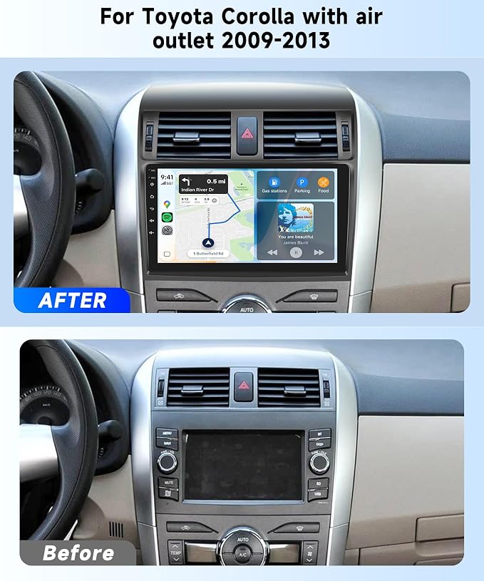 Rimoody Linux System Car Stereo for Toyota Corolla 2009-2013 Wireless Carplay & Android Auto, 9'' IPS Touchscreen Mirror Link YouTube Video Vi-Link Car Radio Bluetooth FM/RDS DSP SWC Backup Camera