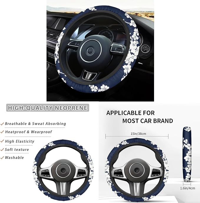 14 Pcs Floral Car Seat Covers Full Set Car Trash Can Coaster Seat Center Console Keychain Gear Lever and Handbrake Steering Wheel Seat Belt Covers/Chambray Bloom