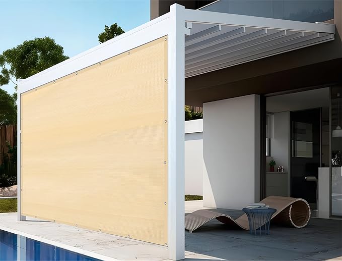 Shatex 90% Shade Fabric 8X 12ft Sun Shade Cloth with Grommets for Pergola Cover Canopy Wheat, 12 Bungee Balls