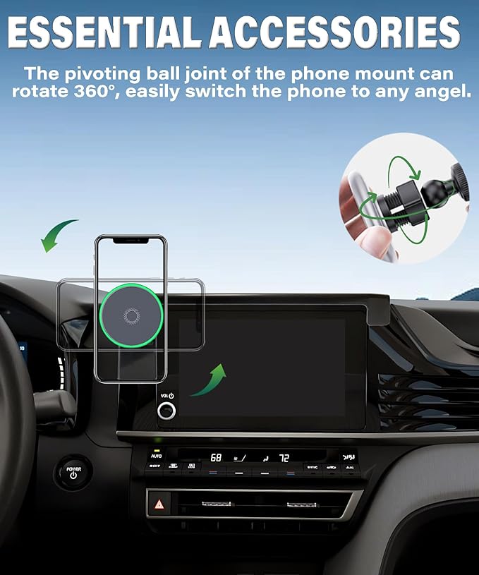 Car Phone Holder for Toyota Camry 2025 2026 Accessories 15W MagSafe Fast Wireless Charger Cell Phone Mount Apply to 8 Inch Touch Screen Fixed Clip 360° Rotation