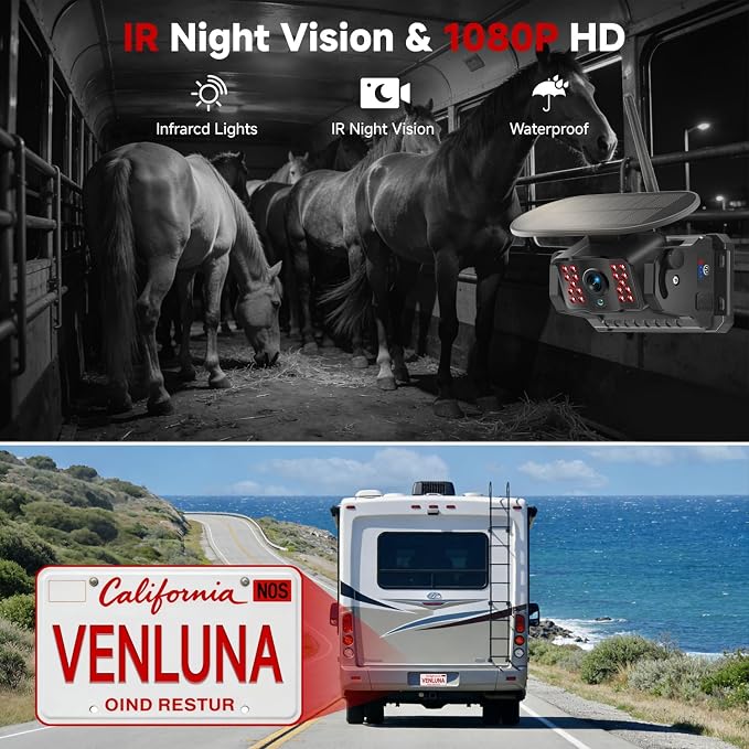 Wireless Magnetic Backup Camera Replacement Add-on for RV | Solar 15000mAh Rechargeable Battery Reverse Camera. Waterproof Night vision for Truck, Trailer, Pickup, Tractor, Camper