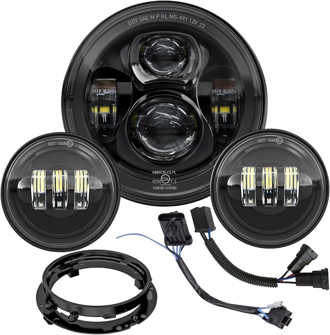 7 inch Motorcycle LED Headlight 4.5’’ Fog Passing Lights DOT Kit for Harley Davidson Street Electra Glide Ultra Limited Special CVO Tri Heritage Softail Deluxe Classic Switchback Screamin Road King
