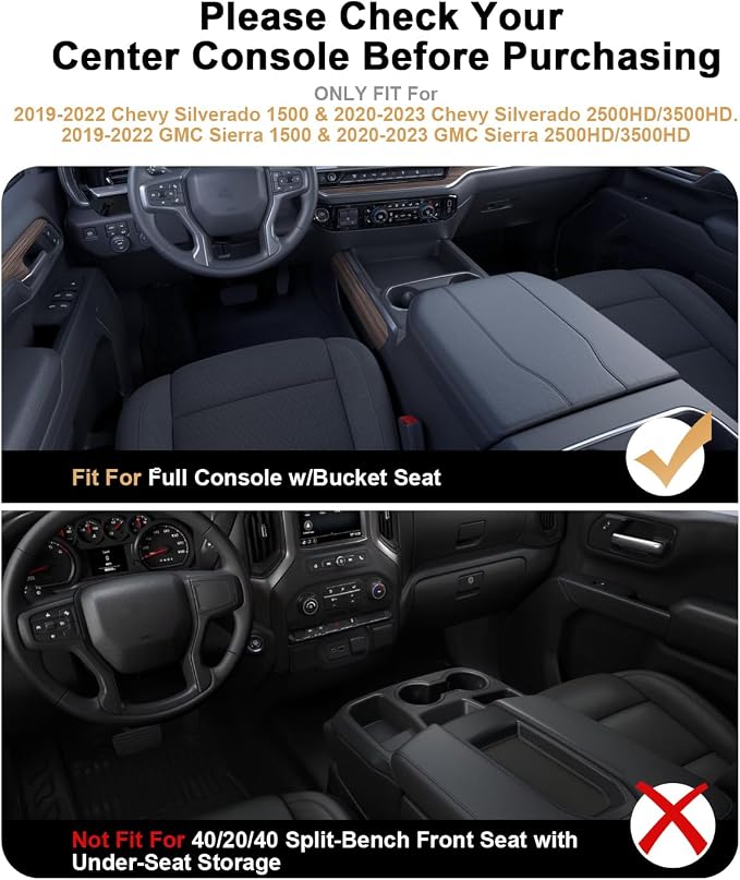 Center Console Organizer Set For 2019-2022 Chevy Silverado 1500/GMC Sierra 1500 & 2020-2023 Silverado/Sierra 2500HD/3500HD Accessories - 2 Pcs Storage Tray Only Fit Full Console w/Bucket Seats(Black)