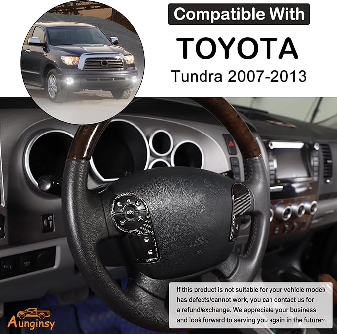Aunginsy Central Control Steering Button Frame Trim Compatible with Toyota Tundra 2007-2013 Carbon Fiber Center Console Steering Button Panel Protection Cover Decorative Sticker Interior Accessories