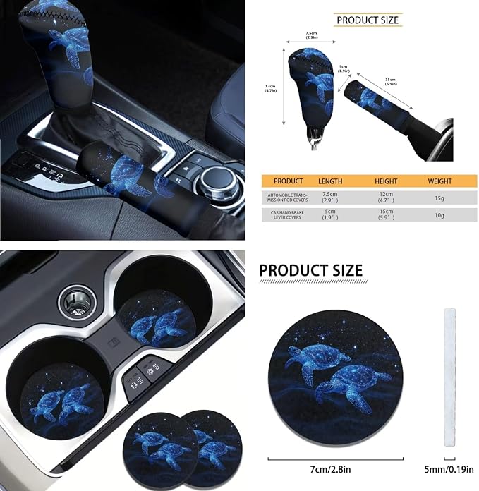 AFPANQZ Blue Sea Turtle Car Accessories Set 11pcs with Steering Wheel Cover, Car Seats Covers, Seat Belt Pads Gear Shift Knob Handbrake Cushion Car Cup Holder Coaster