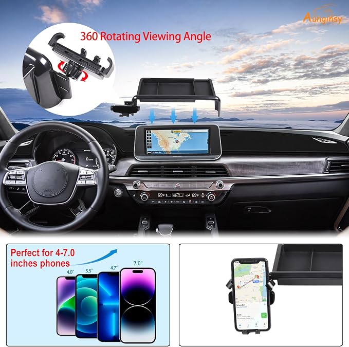 Aunginsy Center Console Dash Storage Tray with Phone Holder Compatible with Kia Telluride 2020-2022, Dashboard Multi-Functional Mobile Phone Mount Storage Box, Dash Organizer Tray Insert Accessories