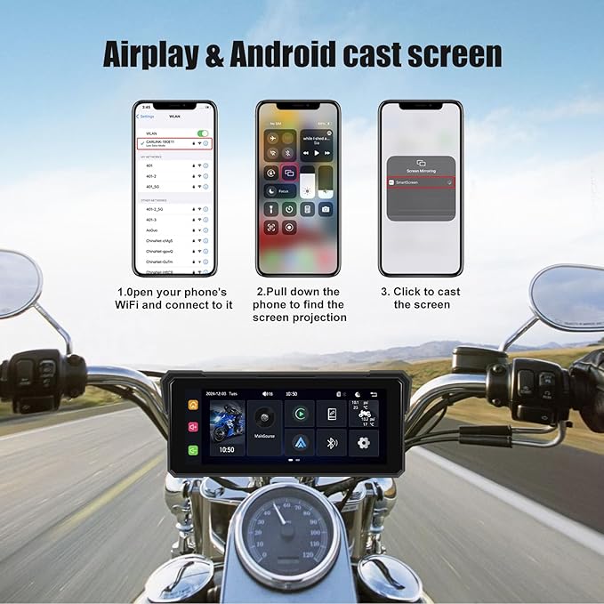 Motorcycle GPS Navigation System with Wireless Carplay Android Auto 8.1" Moto CarPlay Screen with Dual Bluetooth, Navigation/Siri/G00gle Assistant Waterproof