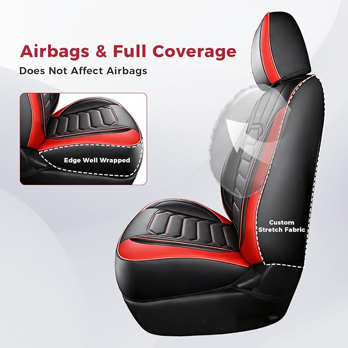 FREESOO Tacoma 2016-2023 Seat Covers Custom Fit for Toyota Tacoma Double Crew Cab Faux Leather Full Set Pickup Truck Seat Covers (Full Set, BlackRed)