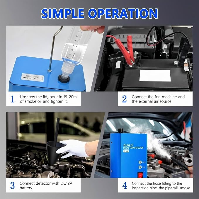 Smoke Machine Automotive Leak Detector - 12V DC EVAP Vacuum Smoke Leak Detector Tester for Pipe System,Pipeline Fuel Leakage Detector Diagnostic Tester for Car/Motorcycle/Truck/Boat,Built-in Air Pump