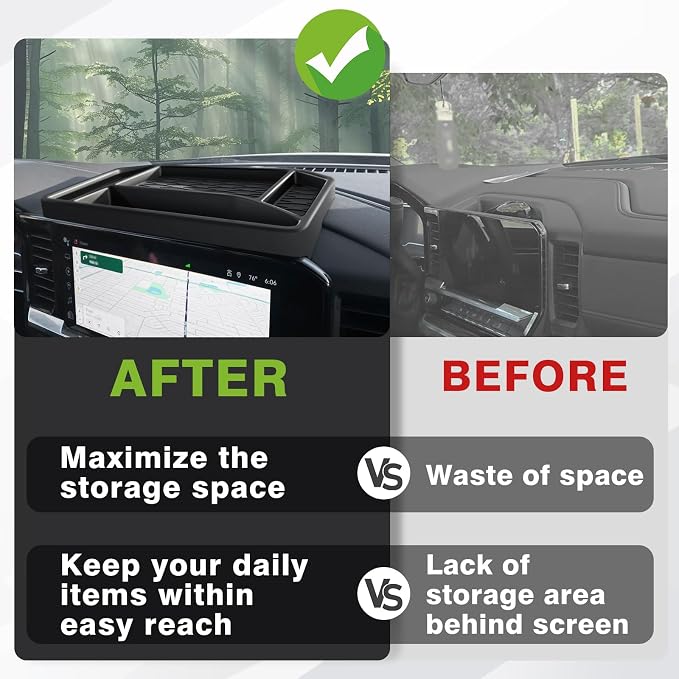 Muslogy Dashboard Organizer Compatible with 2022-2026 Chevy Silverado/GMC Sierra 1500, 2024-2026 2500HD 3500HD Accessories Center Console Organizer Storage Box Mounted Tray (Fit 13.4-inch Screen ONLY)