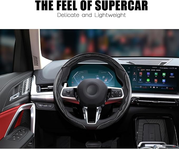 Carbon Fiber Steering Wheel Covers 3 Piece Clip on Steering Wheel Cover (Matte Black)