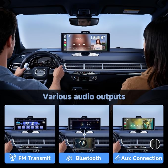 Haudio Portable Car Stereo,HD Touchscreen for All Vehicles,with Apple CarPlay & Android Auto with Backup Camera/Mirror Link/Voice Control/Bluetooth/GPS/AUX/FM Satellite Radio (10.26 inch)