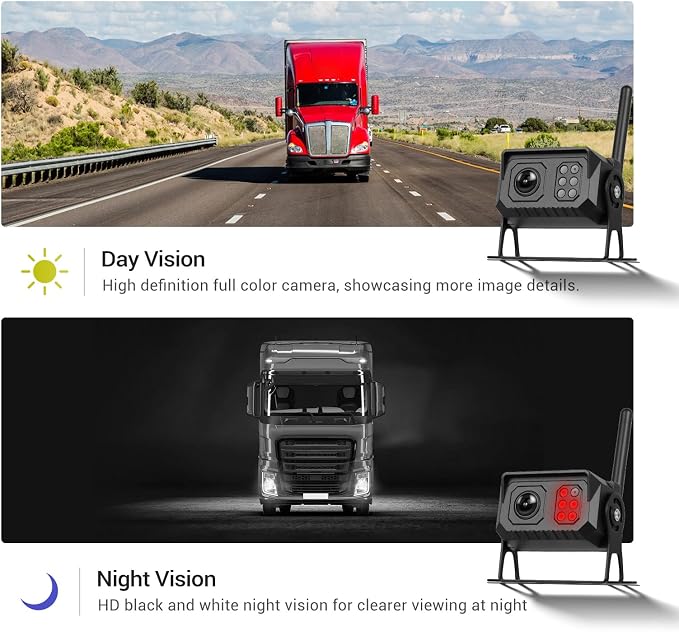 Wireless Backup Camera for Trucks, RV Backup Camera Wireless with 7" HD Monitor 4 Channels Split Screen, BSD Alert, IP68 Waterproof,IR Night Vision Wide Angle, DIY Guide Lines, Loop Recording