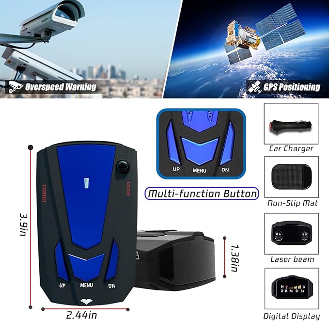 Newly Driving Aids Laser/Radar Detectors for Cars with Led Display, Long Range Detection, Mute Memory, City/Highway Mode Detectors, Ideal Gifts for Cars (Blue)