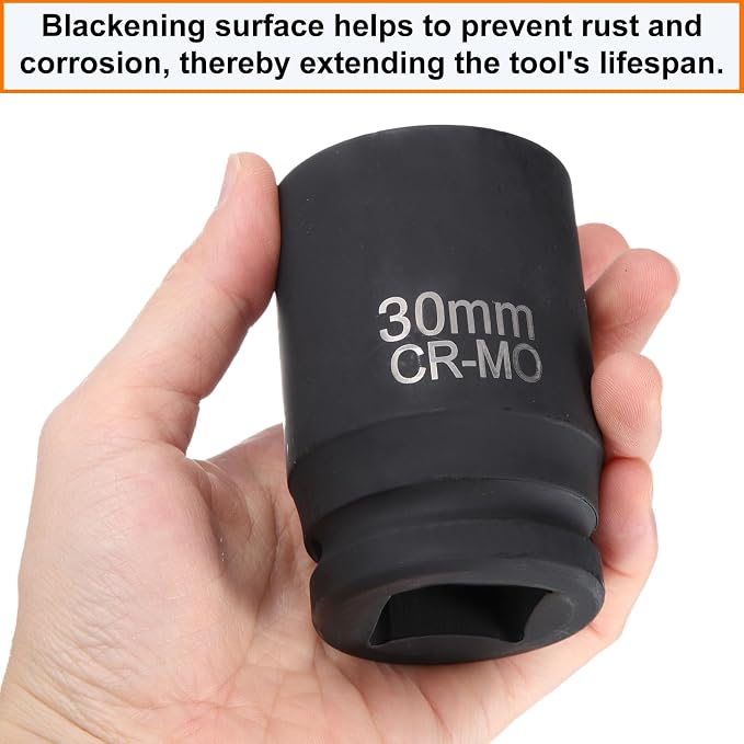 HARFINGTON 3pcs 4 Point Square Socket 1" Drive 30mm Metric CR-MO Phosphate Blackening Standard Wheel Impact Sockets for Auto Repair Mechanical Maintenance Home Install
