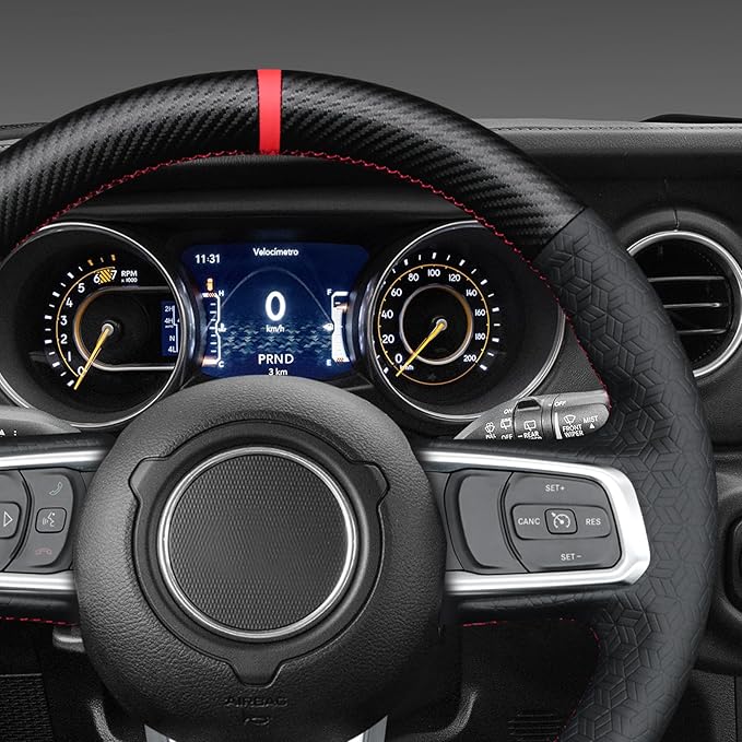 MEWANT Steering Wheel Cover for Jeep Gladiator (JT) 2020-2024 / Wrangler (JL) 2019-2024 / Wrangler Unlimited 2018-2023 Hand-Stitched Leather Car Steering Wrap for Jeep