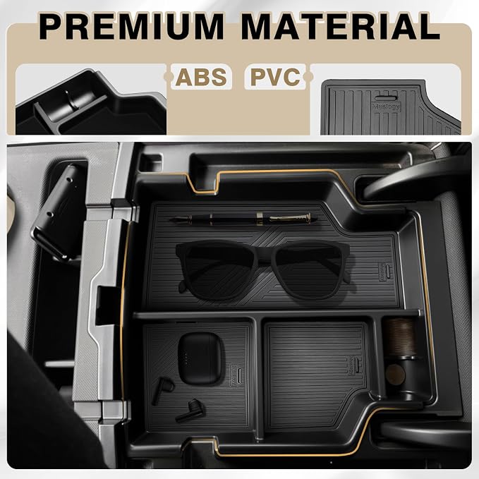 Muslogy Center Console Organizer Fits for 2014-2019 Chevy Silverado/GMC Sierra 1500 Accessories Underseat Storage Insert Box Console Armrest Divider(Jump Seat ONLY) - 2PCS, Upper & Lower