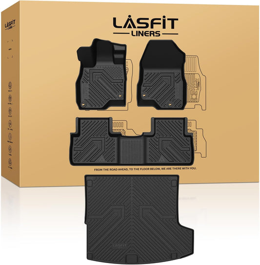 LASFIT Floor Mats & Cargo Mat for Acura RDX (2019-2025) All Weather Floor Liner TPE Custom Fit 1st & 2nd Row Rubber Car Mats and Cargo Liner for Acura RDX Automotive Accessories, Black, Tasteless