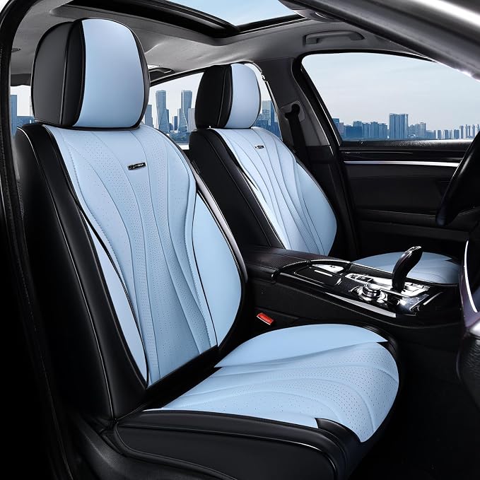 Coverado Front Seat Covers, 2 Pack Waterproof Seat Cover for Cars, Premium Leather Seat Covers, Front Seat Car Seat Protectors, Driver Car Seat Cushions Universal Fit for Most Vehicles (Black&Blue)