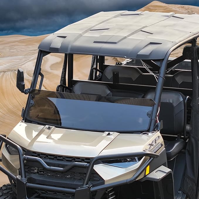 A & UTV PRO Front Tinted Half Windshield for Polaris Ranger XP 1000 / Crew / Diesel / XP 900 2017-2024, Hard Coated Vented Window Accessories, 250x Stronger Than Glass, Replace OEM # 2883301, 1PC