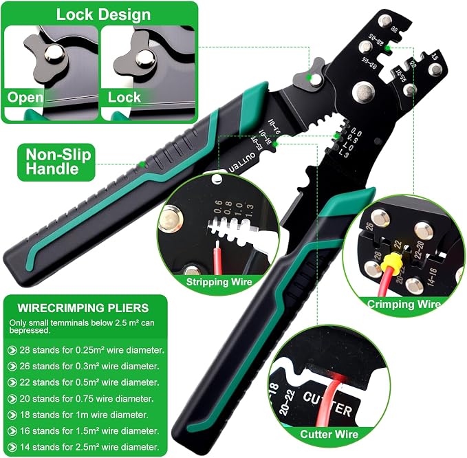 Twidec/535Pcs Car Electrical Wire Terminal Pins Connector Kit 1/1.5/1.8/2.2/2.8/3.5mm 26Type Male&Female Connectors Pin Terminal Auto Non-Insulated Plug Removal Crimp Pins with Wire Crimper Tool