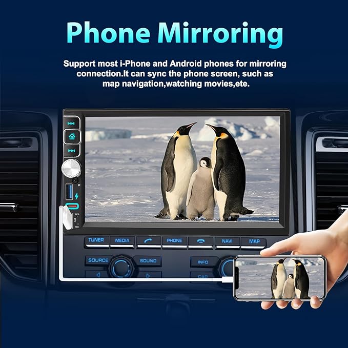 Double Din Car Stereo Bluetooth Compatible with [Wireless] Apple CarPlay/Android Auto 7“ Touchscreen AM/FM Radio Type-C USB (2.1A Fast Charge) Backup Camera