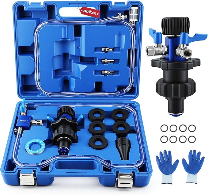 Coolant Vacuum Refill Kit with Gauge, Cooling System Vacuum Fill Tool with Leak Detector, 5 Round Adapters 1 Conical Adapter, Radiator Coolant Fill Kit with Dual-Movement Gauge for Vacuum Leak