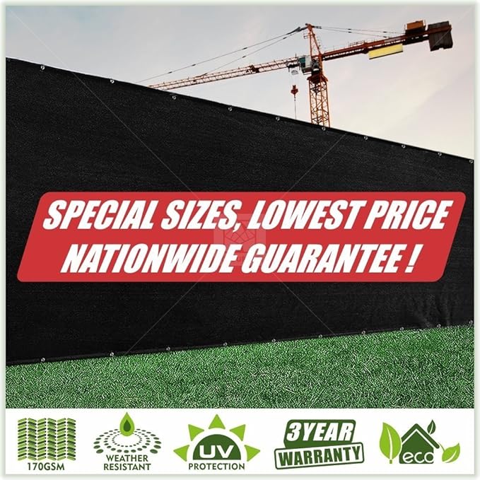 ColourTree Customized Size 6' x 55' Black Fence Screen Privacy Screen - Commercial Grade 170 GSM - Heavy Duty - 3 Years Warranty - Cable Zip Ties Included