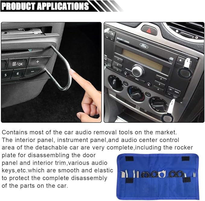 LAINLOY 20PCS Car Radio Removal Tool Kit, Professional Tooling Car Audio Stereo CD Player Removal Key Kit, Universal Radio Removal Pry Tool Kit for Most Cars and Trucks (Blue)